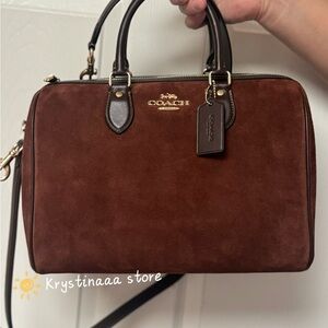 NEW COACH Suede Rowan Large Satchel Bag CCC79 Vintage Brown